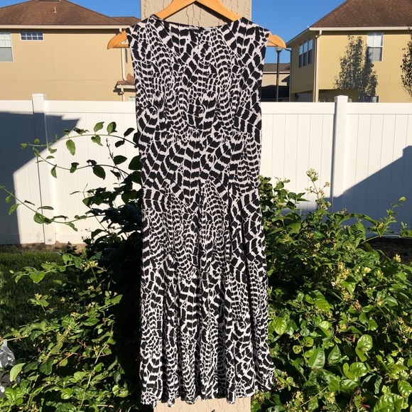 Connected Apparel Dress Wrap Front Black White V-Neck Stretch 10 - Picture 5 of 6